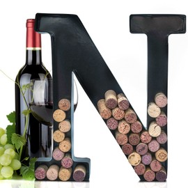 Made Easy Kit Metal Letter Wine Cork Keepsake Saver & Holder Monogram w/Free Wall Mount Kit A-Z (Letter N, Large)