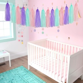 Pink-Purple Mint Mermaid Ocean-Themed Party-Decorations - 15pcs Tassel Garland Streamers Wedding Birthday Engagement Baby Bridal Shower Tassels Banner Decor Lasting surprise