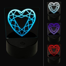 Sniggle Sloth Heart Gem Cut Diamond Jewelry 3D Illusion LED Night Light Sign Nightstand Desk Lamp