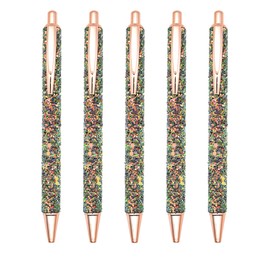 Gullor 5PCS Ballpoint Pens, Glitter Click Ball Pens, Black Ink Medium Point 1mm, for Office Supplies Gift Wedding Birthday, Dark Green