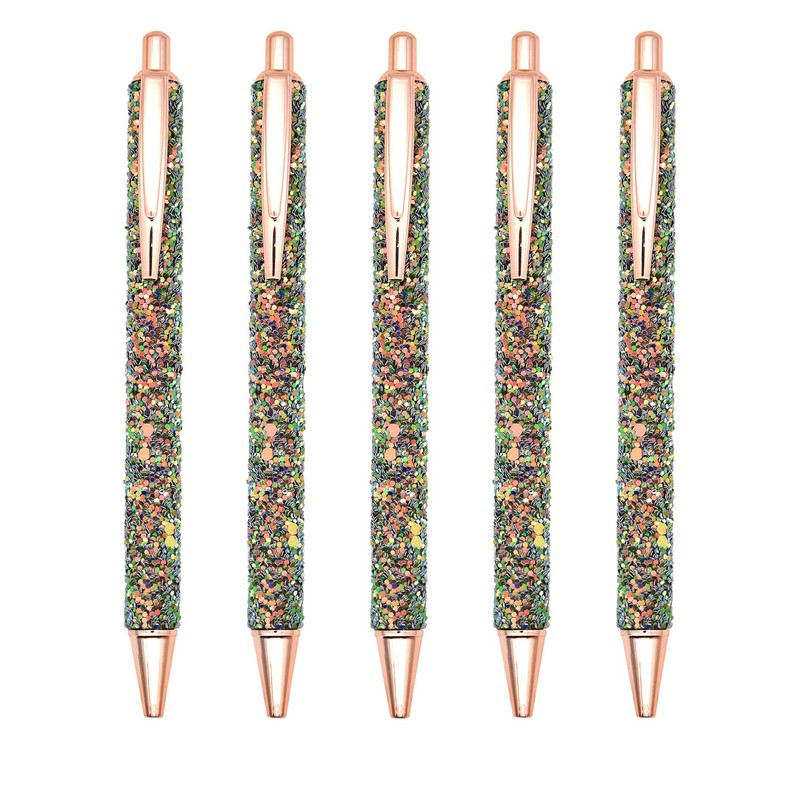 Gullor 5PCS Ballpoint Pens, Glitter Click Ball Pens, Black Ink