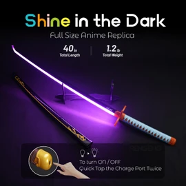 RENGENG Light Up Sword, 40 Inches Rechargeable Plastic Replica with Belt & Stand, Sword with Original Texture