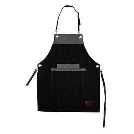 BO877000 Barbary & Oak Denim Apron with Leather Details, Adjustable Straps, 4 Pockets, Blue