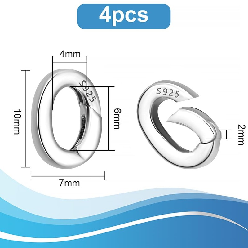 PH PandaHall Pack of 4 Sterling Silver Spring Gate Rings