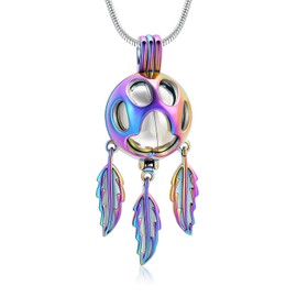 Minicremation Pet Cremation Jewelry for Ashes Paw Print Urn Necklace for Dogs Ashes Dream Catcher Hollow Ball Keepsake Pendant Necklace, Metal, not
