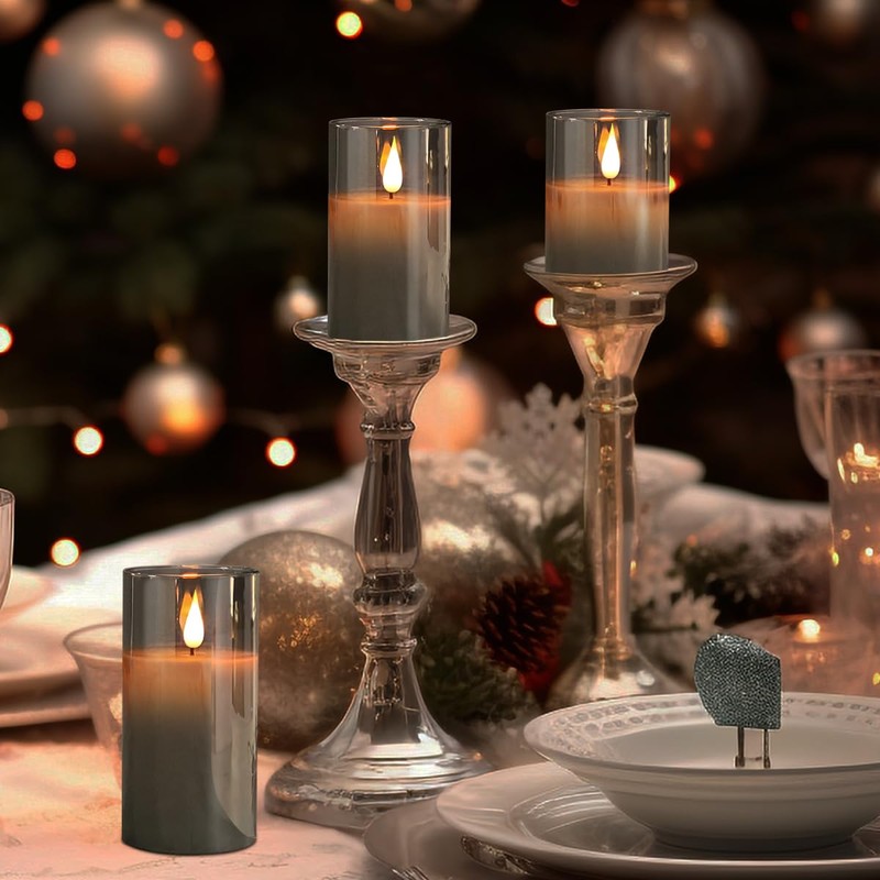 LEDHOLYT Rechargeable Flameless Candle, Flashing LED Pillar Real Wax Candle