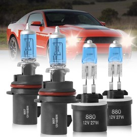 NSDXCT Fit For Ford Mustang 1994-2000 2001 2002 2003 2004 Halogen Headlight Bulbs 9007 High/Low Beam + 880 Fog Light Car Replacement Bulb Combo, Super Bright 5000K Plug and Play, 4 PCS