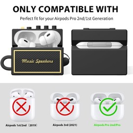 FILOTO AirPods Pro 2nd Generation Case Cover with Cleaner Kit, Airpod pro case Guitar amp Retro Audio Design Soft Silicone Protective Cover for AirPods Pro 2 Case with Lanyard (2023/2022) Black