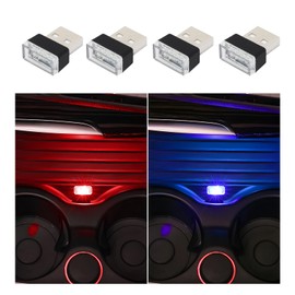 Dickno 4 PCS USB LED Car Interior Atmosphere Lamp, Portable Mini LED Night Light, Plug-in USB Interface Trunk Ambient Lighting Kit, Universal Vehicle Interior Accessories (Blue+Red)