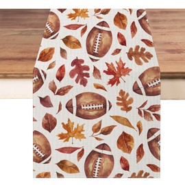 Fall Table Runner 13x36 Inch,Football with Maple Leaves Table Decors for Seasonal Harvest Autumn Thanksgiving Farmhouse Home Kitchen Dining Party