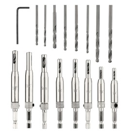 Self Centering Drill Bit Set, Be Compatible with 1/4 in VIX Bit Bosch Snappy Quick-Change Hex,Part #45300 Center Finding Drill Bit,Hinge Drill (Self Centering Drill Bit Set 17 pcs)