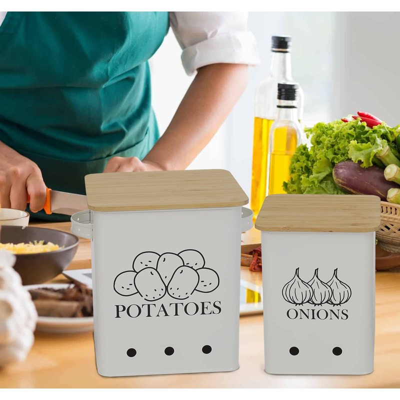 Gdfjiy Kitchen Vegetable Storage Tins Set of 2 for Potatoes,