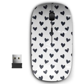 2.4G Ergonomic Portable USB Wireless Mouse for PC, Laptop, Computer, Notebook with Nano Receiver ( Black White Hearts )