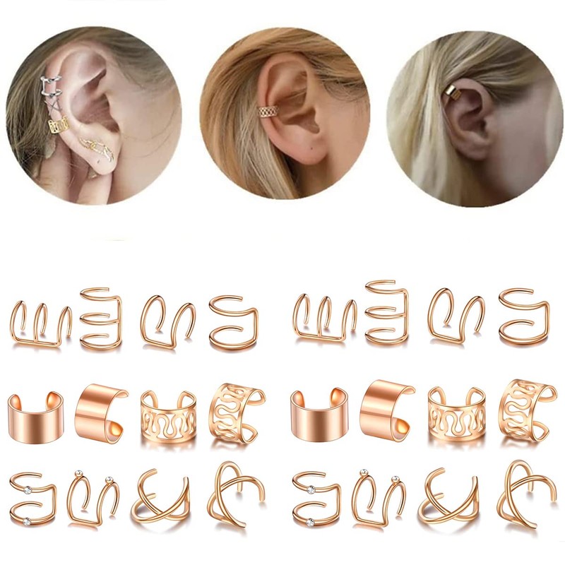 Rose Gold Hair Braids Dreadlock, 24 Pcs Non-Piercing Ear Clip