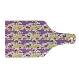 Ambesonne Japanese Cutting Board, Oriental Nature Composition of Thriving Garden with Abstract Flowers and Foliage, Decorative Tempered Glass Cutting and Serving Board, Wine Bottle Shape, Multicolor