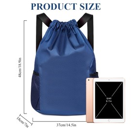 flintronic Fashion Sports Backpacks, Gym Bag, Large Capacity Drawstring Sports Bag, Gym Bag, Waterproof Sports Bag, Gym Bag with Water Bottle Mesh Pockets, for Adult Youth, E-dark blue.