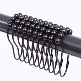 Shower Curtain Hooks Rings Metal Rust Free Polished Chrome Bathroom Curtain Hooks Set of 12(Black)