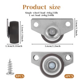 4pcs Side Mount Casters,Mini Caster Wheels for Furniture,Heavy Duty Low Profile Castor Wheels with Silent Ball Bearing with 360 Degree Swivel and Brakes, Ideal for Home and Office Use(1inch)