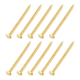 sourcing map 500Pcs Small Hardware Nails, 1.2 x 25mm Carbon Steel Round Head Nail Common Finishing Nail for Household Woodworking Picture Hanging DIY Projects, Gold