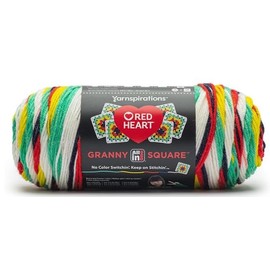 Generic Red Heart All in One Granny Square Soft White - Green Scream Yarn - 1 Pack of 250g/8.8oz - 100% Acrylic - #4 Worsted (Medium) - 381m/417Yards - for Knitting, Crochet and Amigurumi