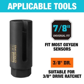 DURATECH O2 Oxygen Sensor Socket 3/8" Drive x 7/8"(22mm), Oxygen Sensor Remover Tool Chrome-Vanadium Steel with Side Wire Gate, O2 Removal and Installation