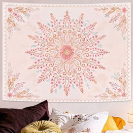 Lunerfex Floral Mandala Tapestry Boho Tapestry for Bedroom Pink Tapestries Wall Hanging Living Room Wall Art and Home Decor 44x60