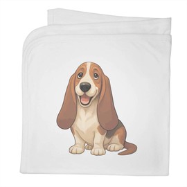 Azeeda 'Happy Basset Hound' Cotton Baby Blanket/Shawl (BY00044862)