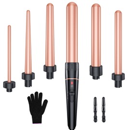 Lockenstab Große und Kleine Locken Set - 6 in 1 Mit Verschiedenen Aufsätzen Antistatische Keramik Turmalin Beschichtung Welleneisen für Beach Waves