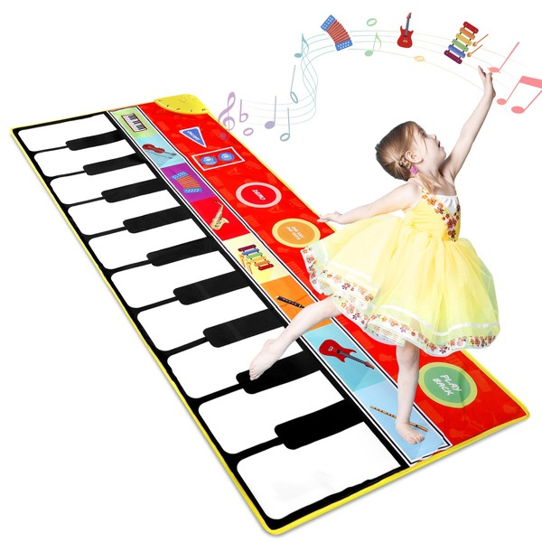 M SANMERSEN Piano Mat for Kids, 57.4" Large Musical Dance Mat with 28 Music Sounds and 5 Play Modes Keyboard Play Mat, Educational Toy Birthday Gift for Kids Girls Boys Ages 1 2 3 4 5 6 7 8 Years Old