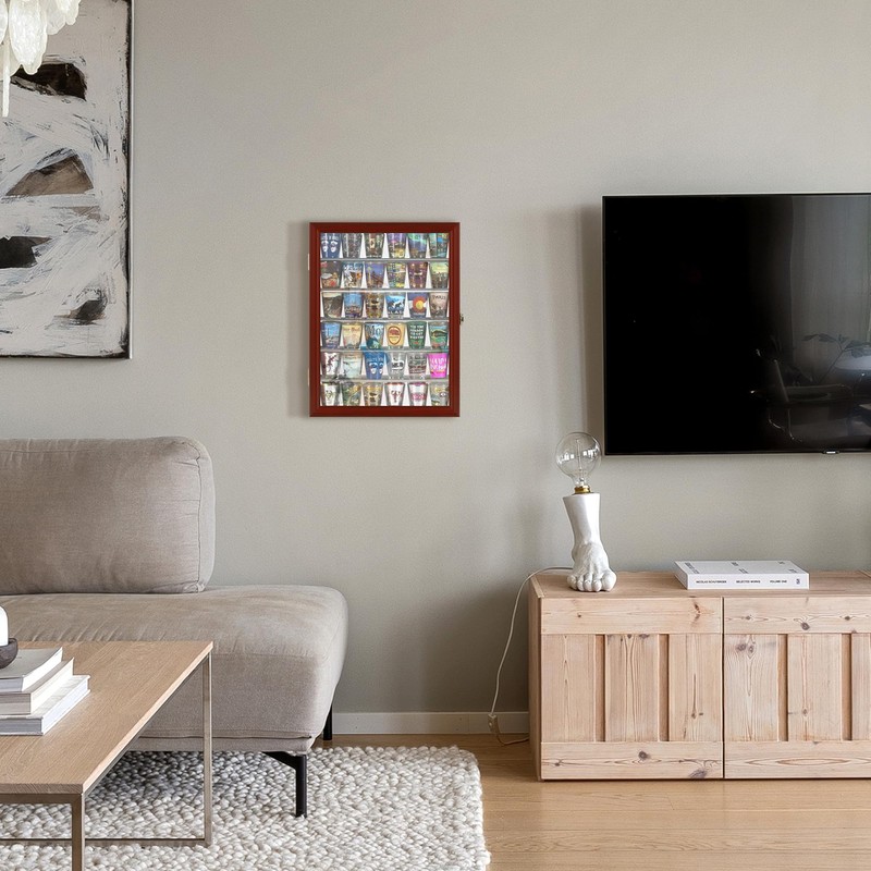 Souvenir Shot Glass Display Case Shadow Box Wall Mounted Cabinet