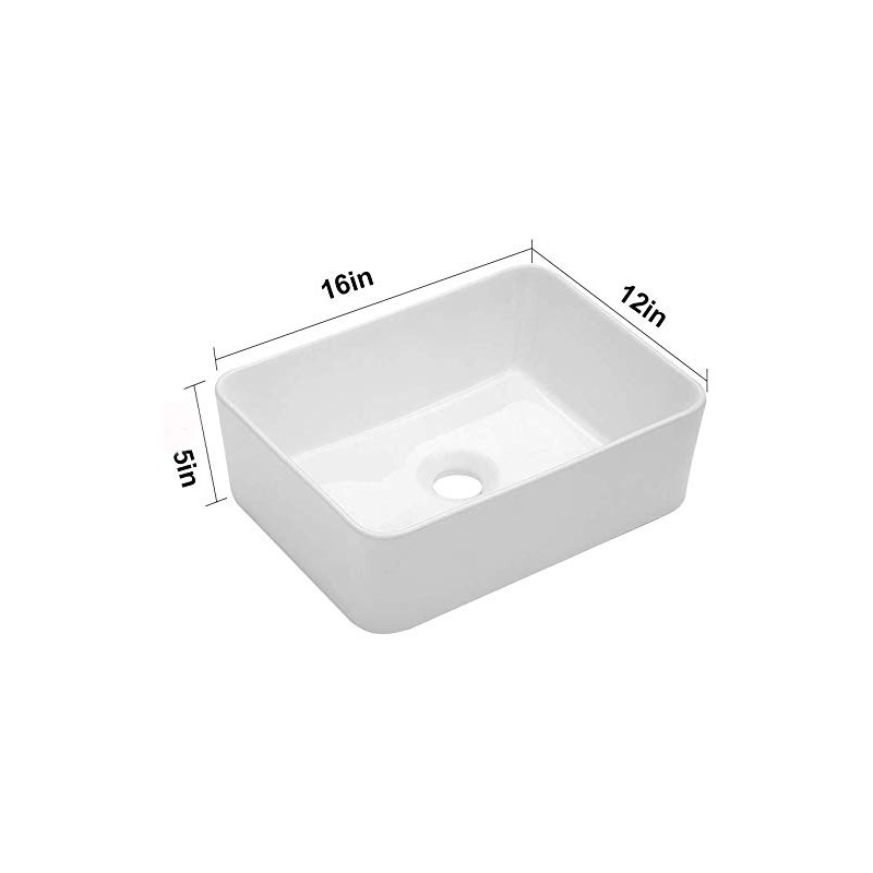 Kichae Vessel Sink Rectangular - 16"x12" Modern White Bathroom Sink