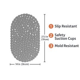 Stone Bath Mat – Slip-Resistant Pebble Design with Suction Cups – Eco-Friendly, Mold & Mildew Resistant – 14” x 27.5” – Soft Textured Surface for Comfort and Safety – Gray