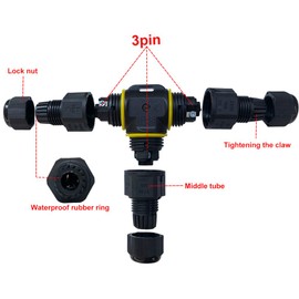 FULARR 2Pcs Premium T-Shape Waterproof Junction Box Outdoor Cable Connector, IP68 Waterproof 3 Way Cable Connector External Sleeve Coupler 5～9mm (Black, PA66)