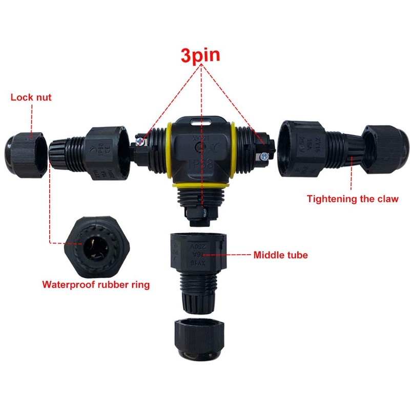 FULARR 2Pcs Premium T-Shape Waterproof Junction Box Outdoor Cable Connector,