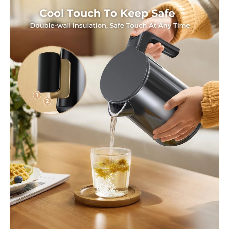 SSYFEI Electric Kettle, Double Wall Stainless Steel Cool Touch Water