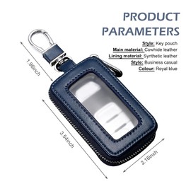 MOXRUQ Car Key Fob Case, Universal Leather Car Key Fob Protective Cover, 2.2" x 3.5" Remote Key Fob Case Holder with Metal Hook (Royal Blue)