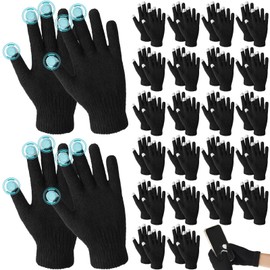 Handepo 24 Pairs Winter Gloves Warm Touchscreen Gloves Stretchy Knit Multicolor for Men Women for Driving Cycling Hiking (Black)