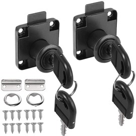 Litensh Cam Lock 22mm, Cabinet Lock with Key Different, Mailbox Lock Letter Post Box Lock for Furniture Cabinet Mailbox Drawer Household Office Black (Black-2 Pack)