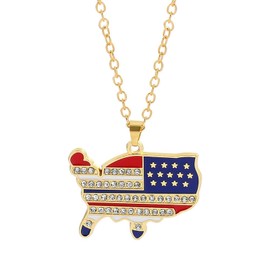 BYETOCE 4th of July Patriotic Charm Necklace Red White Blue American Map Pendant Necklaces Enamel Gold Plated Crystal Jewelry for Men Women Memorial Independence Day Jewelry Gifts