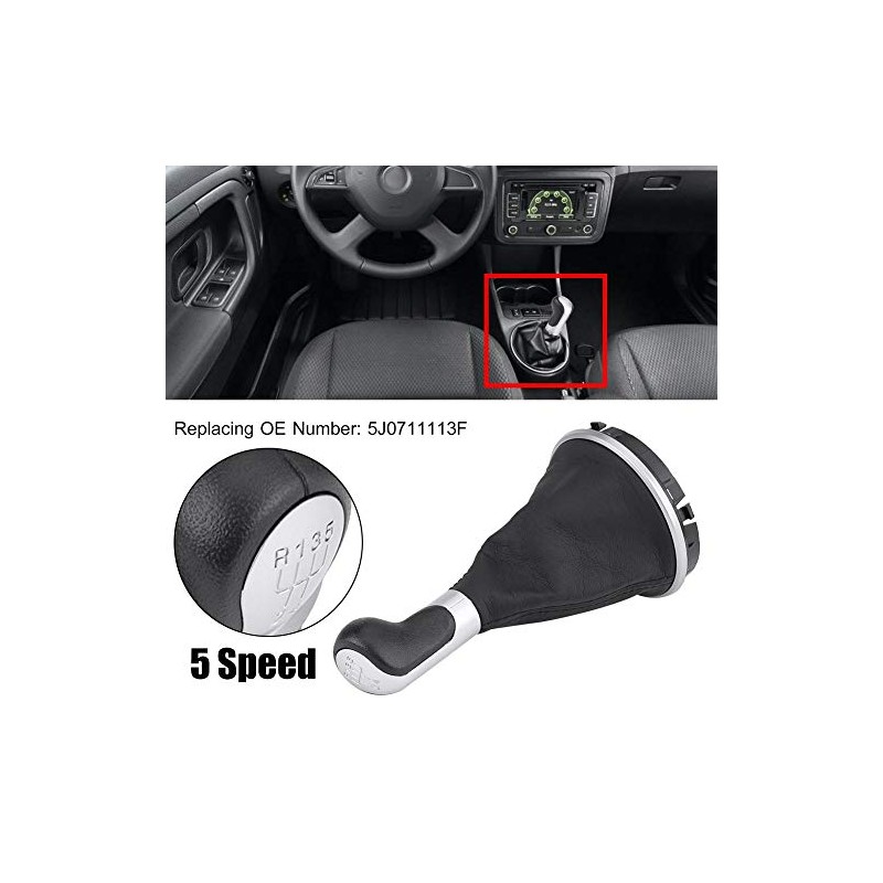 Keenso 5 Speed Gear Shift Knob PU Leather Plastic Gear