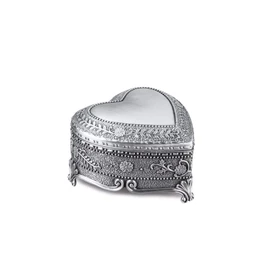 Feyarl Vintage Jewelry Box Heart Shape Engraved Trinket Box Ring Earrings Treasure Organizer Box Christmas Brithday Gift, Zinc