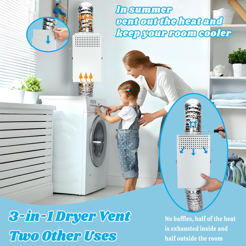 DITKOK Upgraded Galvanized Steel 3-in-1 Multifunction Indoor Dryer Vent Kit,