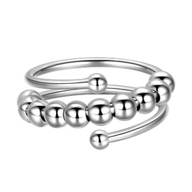 beautlace Anti Anxiety Ring Silver Plated Fidget Rings for Anxiety Ring with Beads Spinner Ring for Women and Men KR0070W