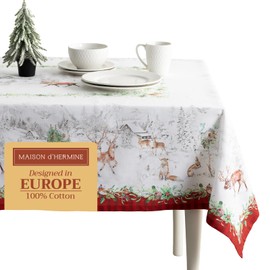 Maison d' Hermine 100% Cotton Table Cover - 54"x72" Rectangle Decorative Tablecloth - Washable Tablecloths for Dining, Home & Party - for Thanksgiving & Christmas - Christmas Tradition Collection