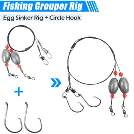 Fishing Egg Ready Rigs Weighted Grouper Rig with Circle Hook Carolina Rig Saltwater Surf Fishing Rigs with Egg Sinkers Circle Hooks