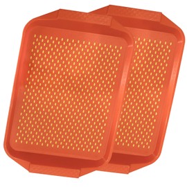 ZOPKRTS Non-Slip Food Serving Tray with Handles, 2 Pack Rectangular Food Trays for Eating On Couch Bed Lap, Anti-Slip Plastic Breakfast Tray Large Serving Tray for Toast Fruit Party (2, Orange)