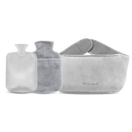 Behiruch Hot Water Bottle Belt, 1.2 L Hot Water Bottle with Cover and Soft Waist Cover, 3-in-1 Hot Water Bottle Belt Made of Rubber for Neck Shoulder Back Legs Waist Warming (Grey)