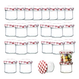 BigDean Set of 24 Jam Jars 125 ml Preserving Jars 66 Red Checked Lid