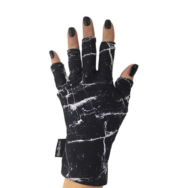 ManiGlovz - Guantes originales anti UV/LED UPF 50+ para manicura de gel, conducción, protección solar, guantes sin dedos que protegen la piel del sol y la lámpara de uñas, mármol negro