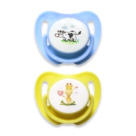 Chupón Chupete Ortodóntico para Bebé recién nacidos Suave y ligero con Tapa Protectora, Dibujos Animados sin BPA 0m+, 2pzas (Azul/Amarillo)